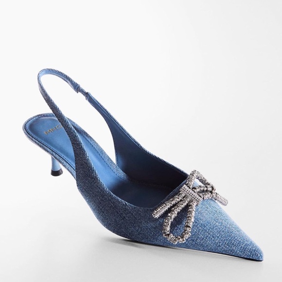 RARE MANGO RHINESTONE DENIM SLINGBACK SHOES LIMITED EDITION - Picture 2 of 9